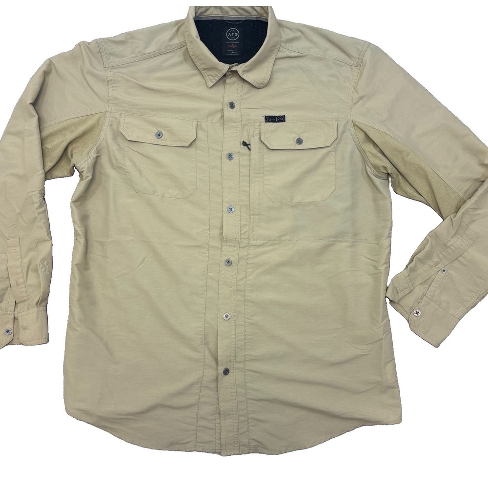 ATG by Wrangler Men's Large Tan Long Sleeve Performance Shirt Gorpcore Hiking